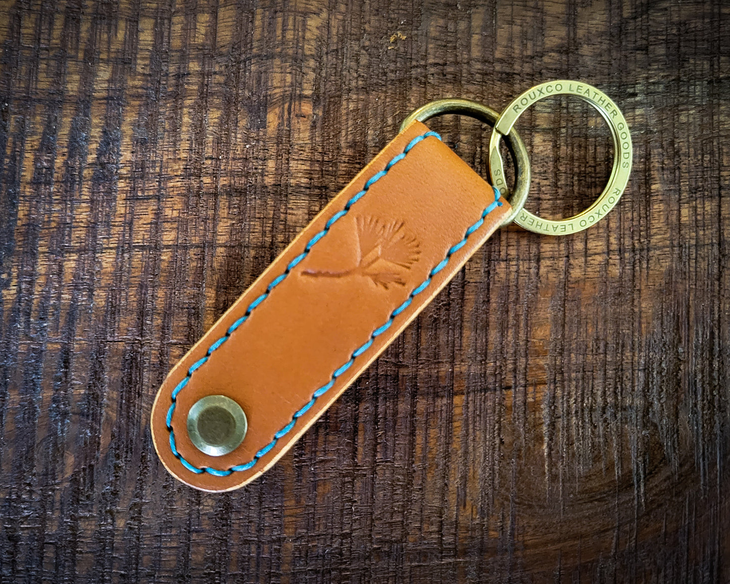 Tan Leather EDC Key Organizer stitched with turquoise thread