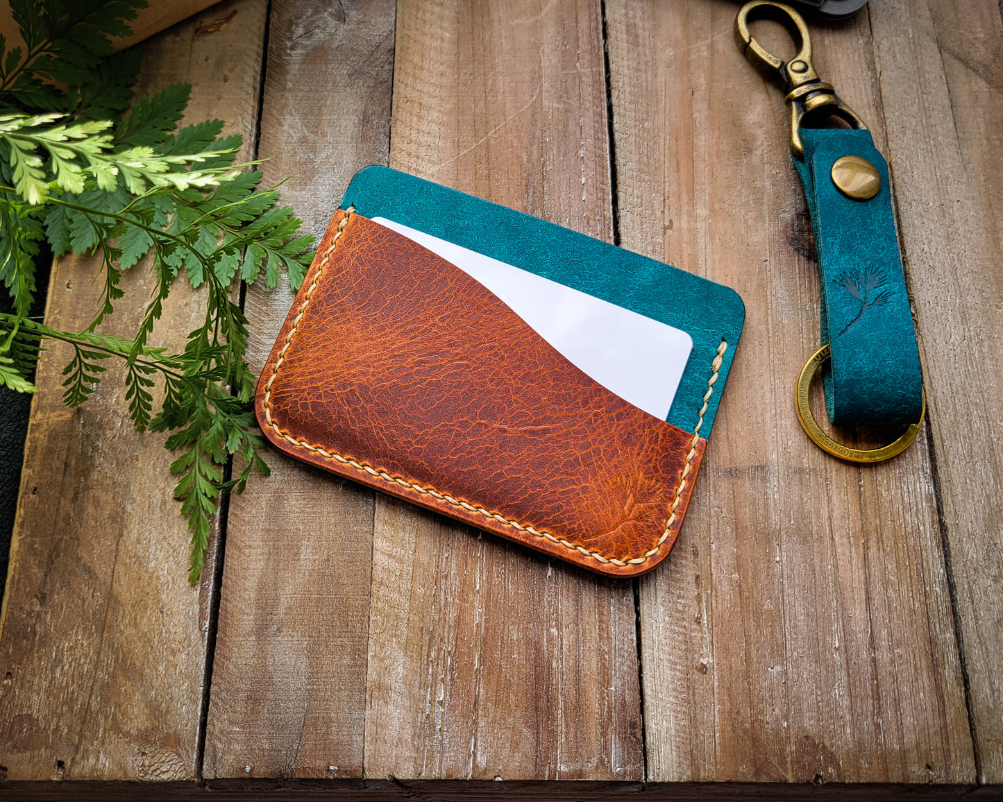 Brighton minimalist wallet | Cognac and Turquoise