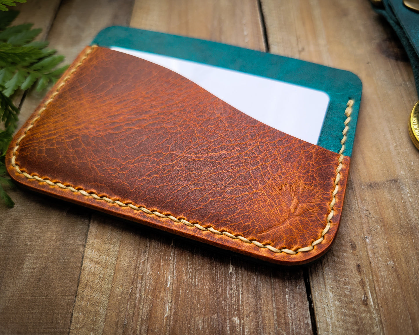 Brighton minimalist wallet | Cognac and Turquoise